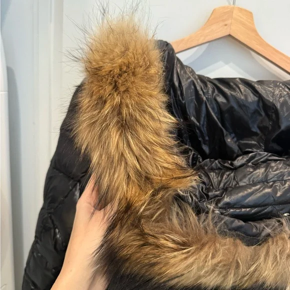 Moncler Black Puffer Coat with Fur Trim
